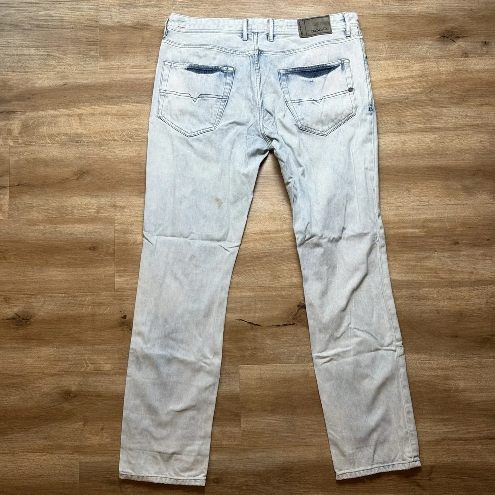 Diesel Belther Jeans Men‎ 38x34 Blue Slim Tapered Acid Wash Destroyed 3D Finish